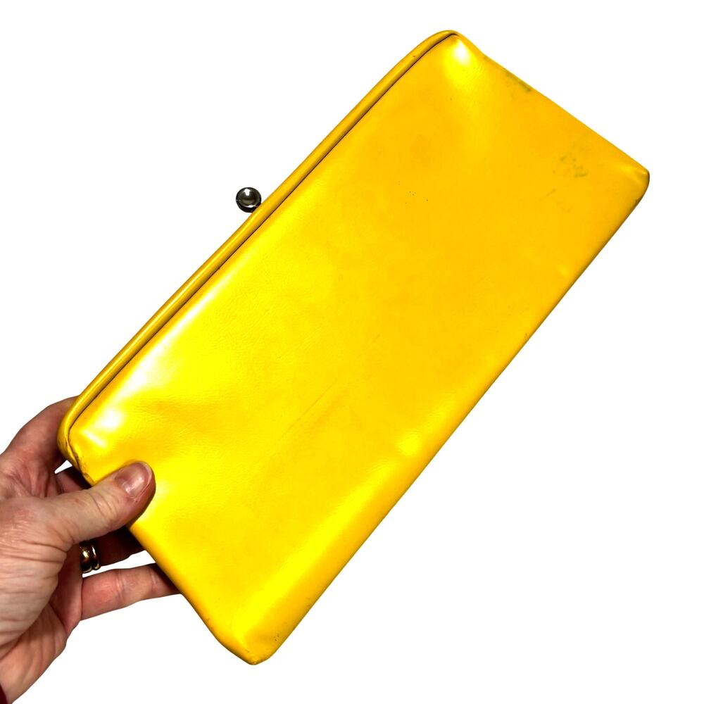 Bright Yellow clutch purse vintage 70's faux leather goldtone snap closure